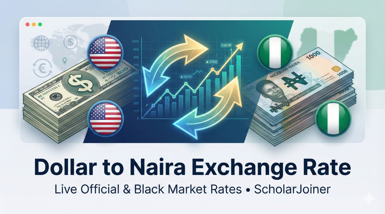 US Dollar to Nigerian Naira exchange rate chart showing official and black market currency trends